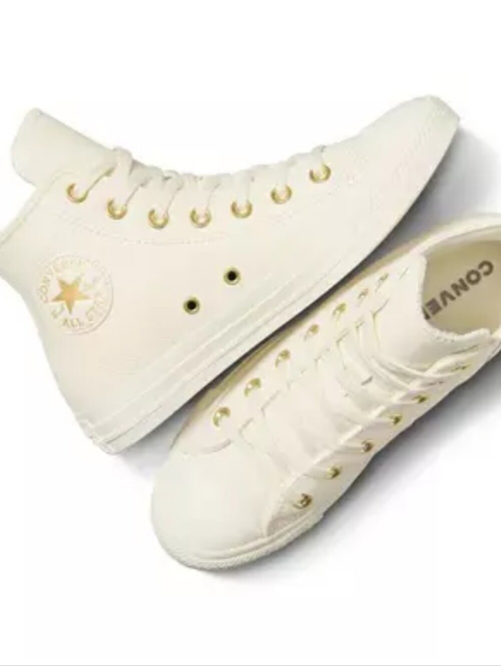 Converse Chuck Taylor All Star Leather High Top Sneakers- Egret/Gold